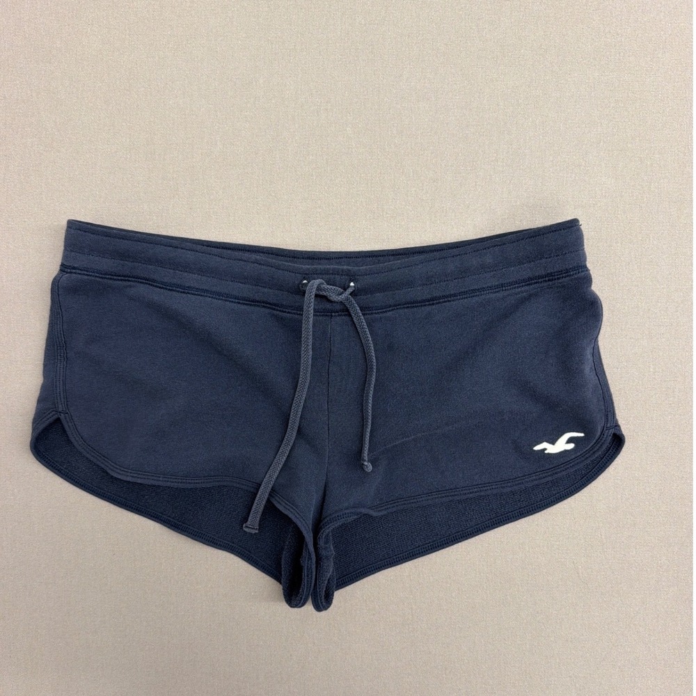 Hollister Womens Navy Blue Fleece Lounge Shorts Logo Drawstring Size Large